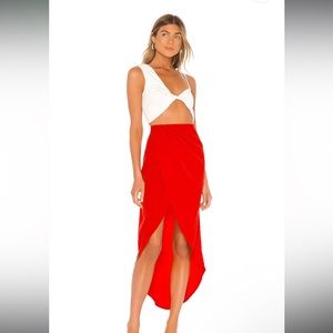 Superdown Revolve Arielle Slit Maxi Skirt in Red